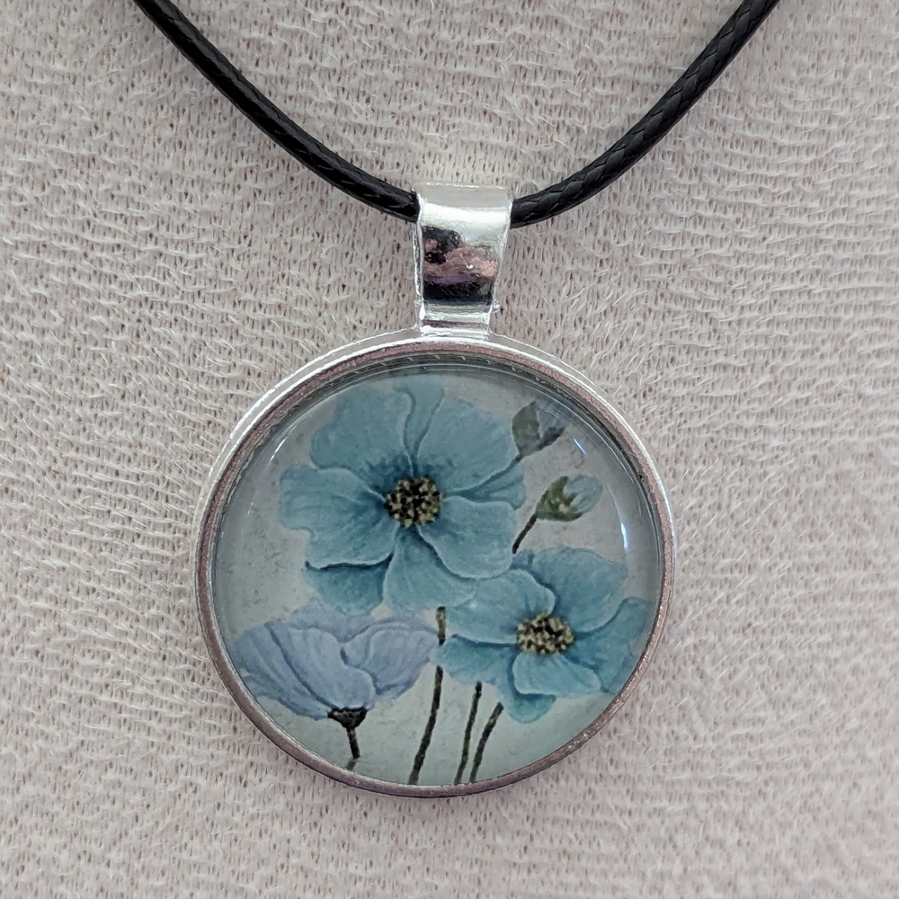 Floral Pendant Necklace with Blue Flowers